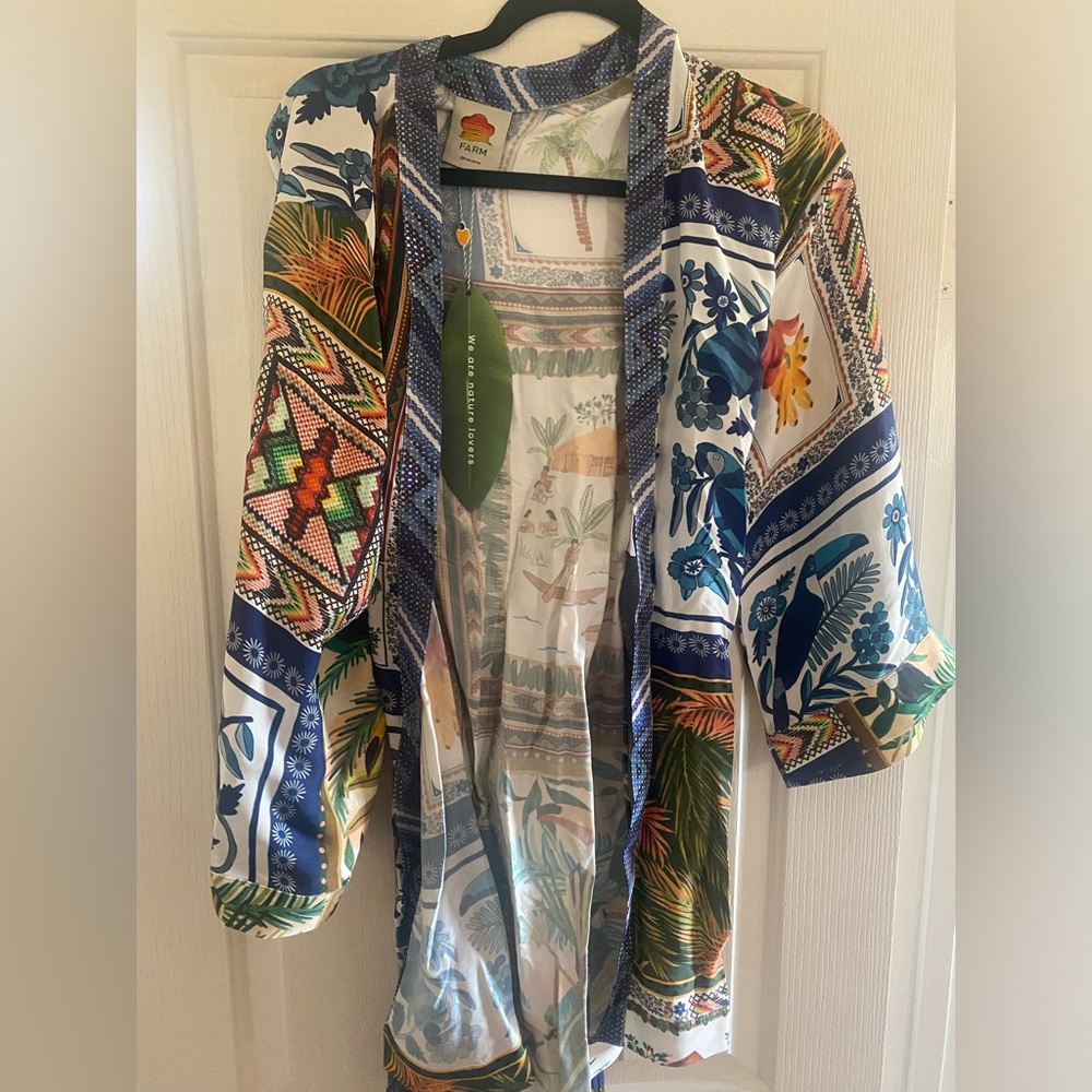 Farm Rio Mixed Scarf Side Slit Kimono size M